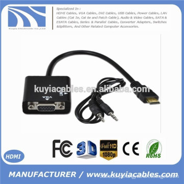 HDMI 1.4 para cabo de conversor VGA Macho para fêmea HDMI para vga Conversor de cabo com cabo de áudio para HDTV PC Laptop HD 1080P